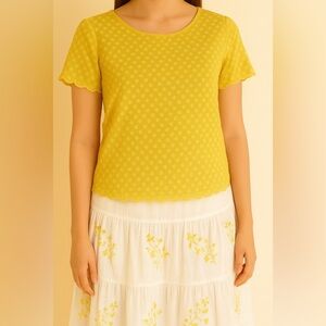 Maeve Anthropologie Yellow Scallop Hem Eyelet Blouse Top Boho Retro Size 10‎